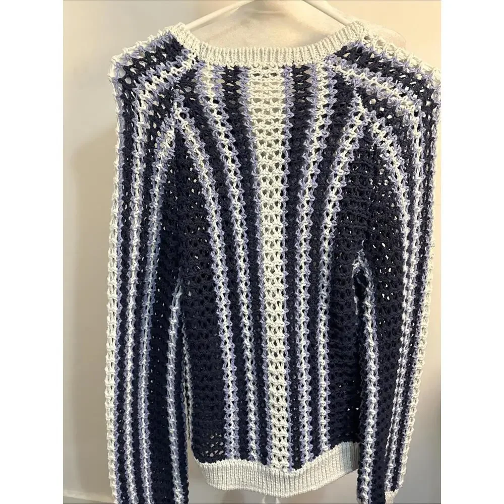 Free People Blue and White Crochet Stripe Sweater - Picture 12 of 12